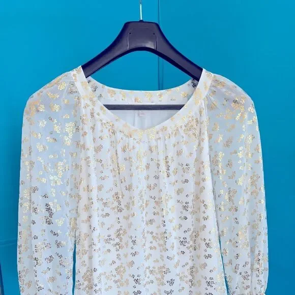 LC Lauren Conrad Elegant Gold and White long sleeve Women's Top - Picture 4 of 16